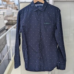 Scotch & Soda | Everyday Holiday Button Front Shirt Long Sleeves Blue Green M-L